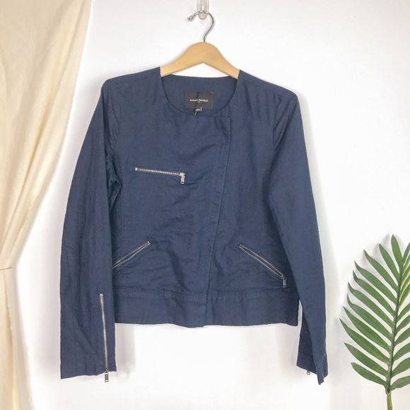 Banana Republic Jackets & Blazers - Banana Republic Zip Front Moto Jacket Navy Linen